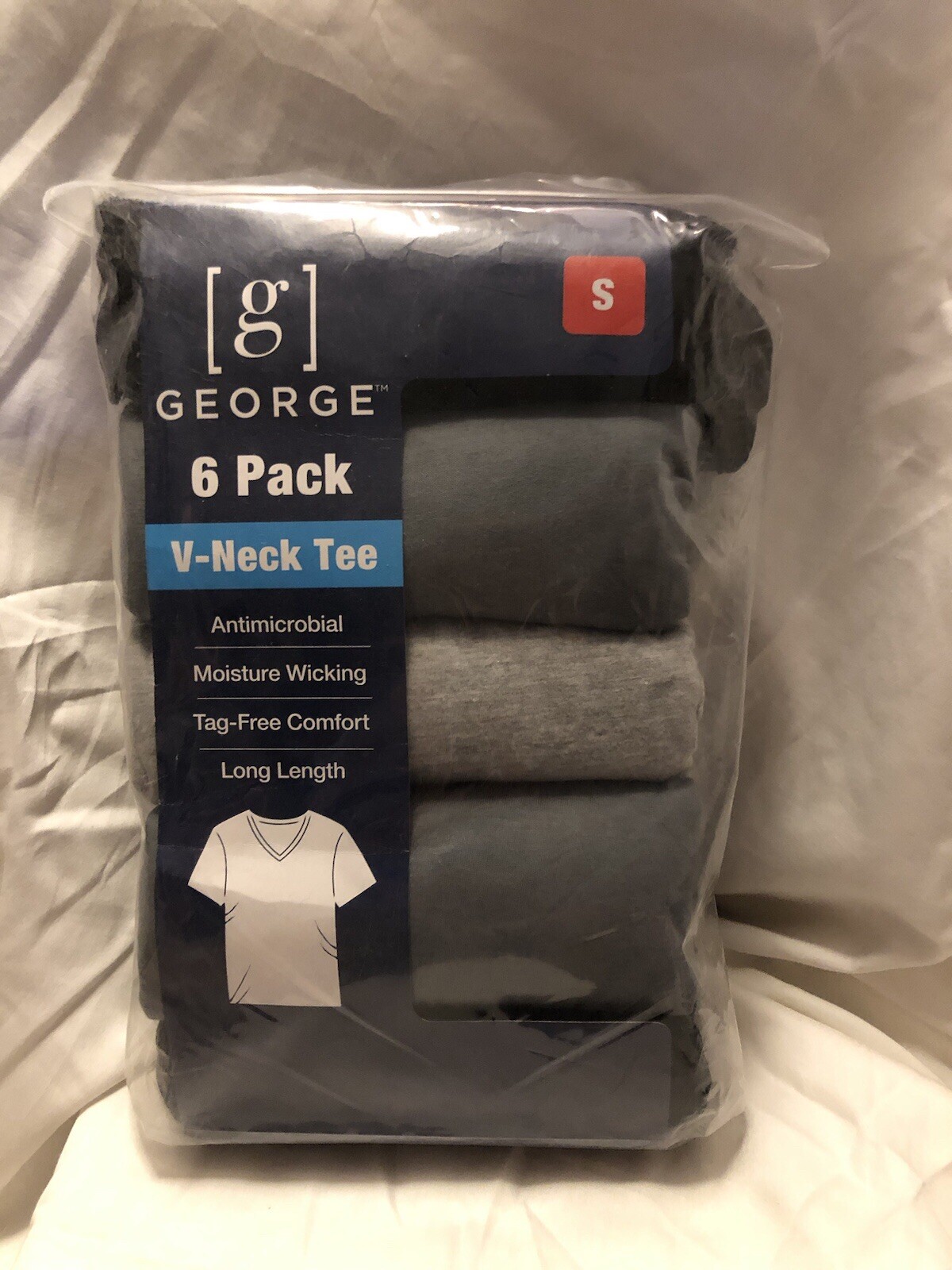 George 6 Pack V-neck Black/Gray T-shirts Men’s Small Tag Free Long Length WQ7 gallery