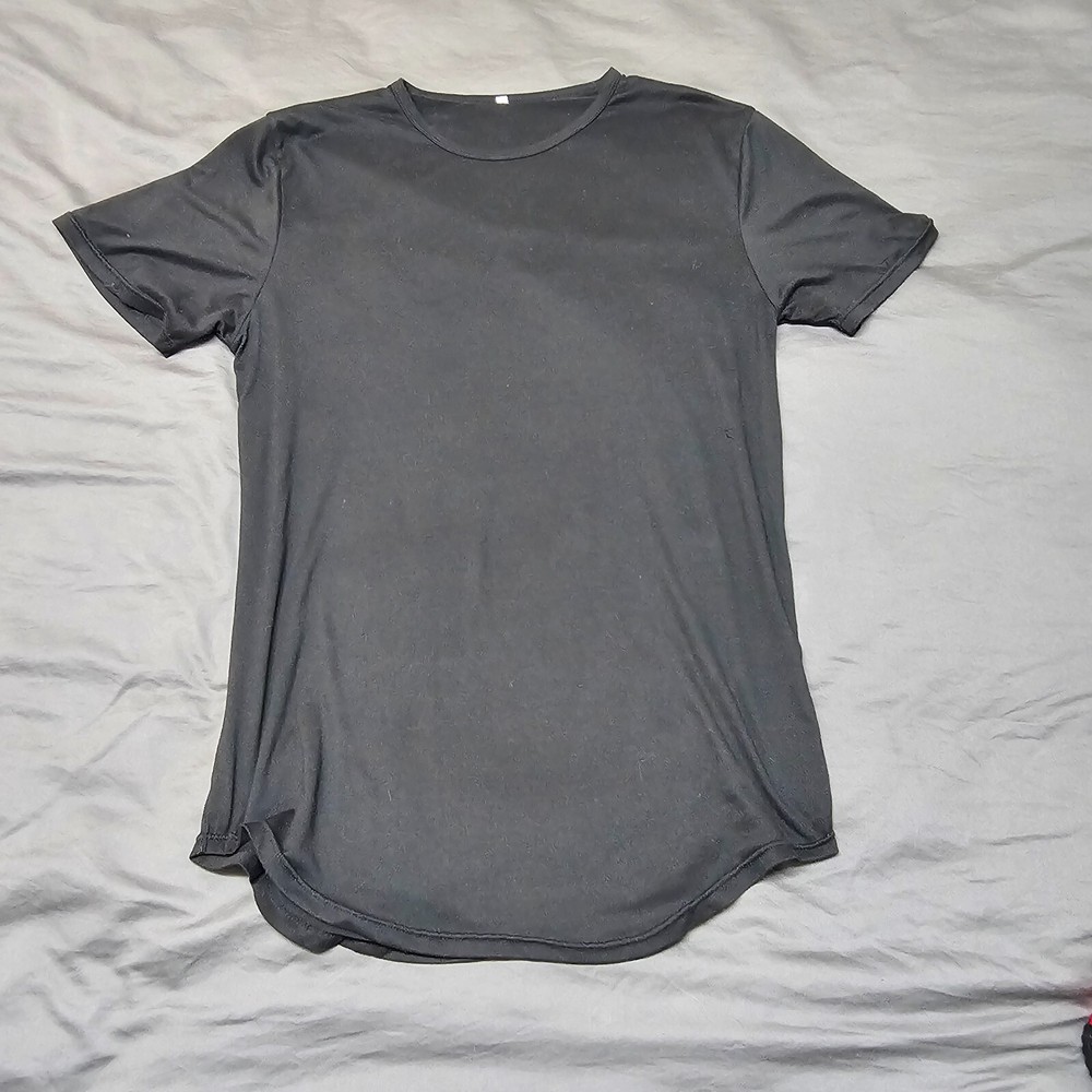 Men’s Plain Black Stretch T-Shirt Size Medium Lightweight Crew Neck Unbranded