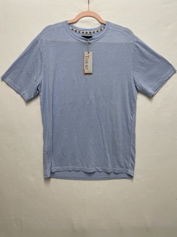 Trient Men’s Light Blue Linen Blend Short Sleeve Tee Medium T Shirt