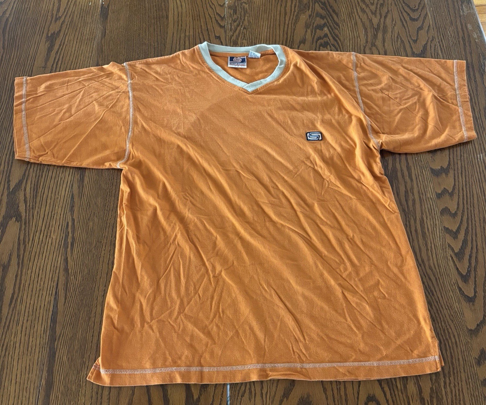 Shah Safari Embroidered Men Size M Vintage Orange V-Neck Shirt Grunge Y2K gallery