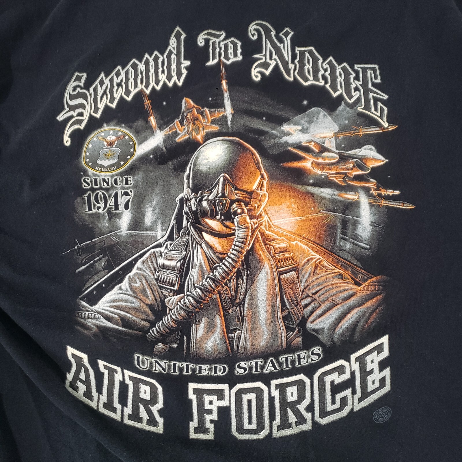 air force tee shirt vintage y2k mens XL faded black pilot graphic second to none