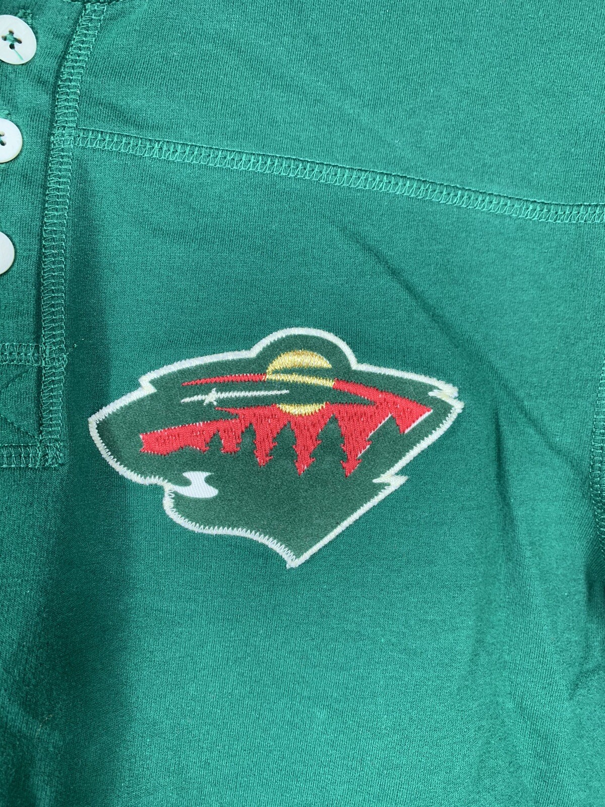NHL MN WILD CCM Throwback 3-Button Henley Long Sleeve T-Shirt Men's SMALL gallery
