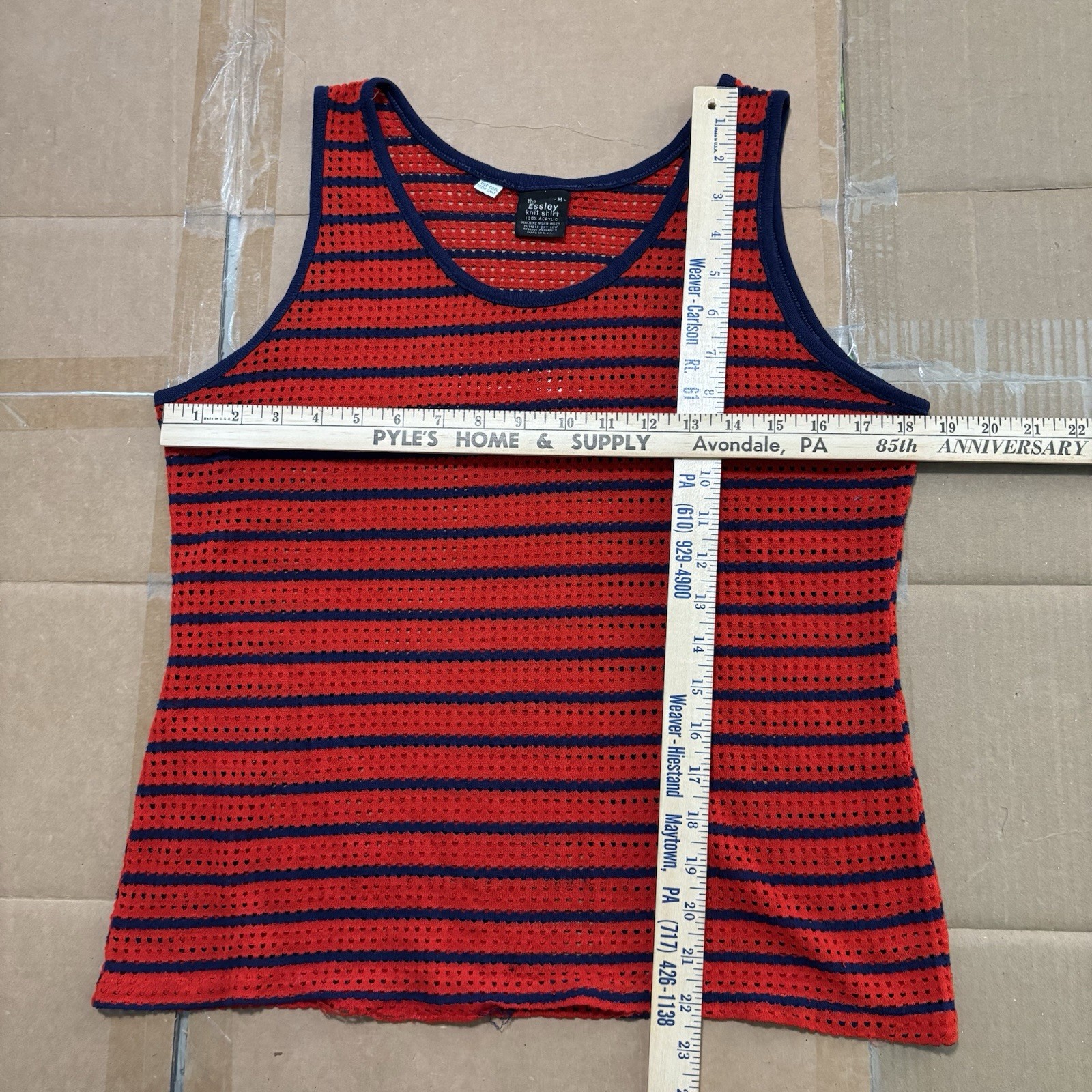 Vintage 60s 70s Knit Mesh Fish Net Essley Striped Beach Surf Tank Top Shirt USA gallery