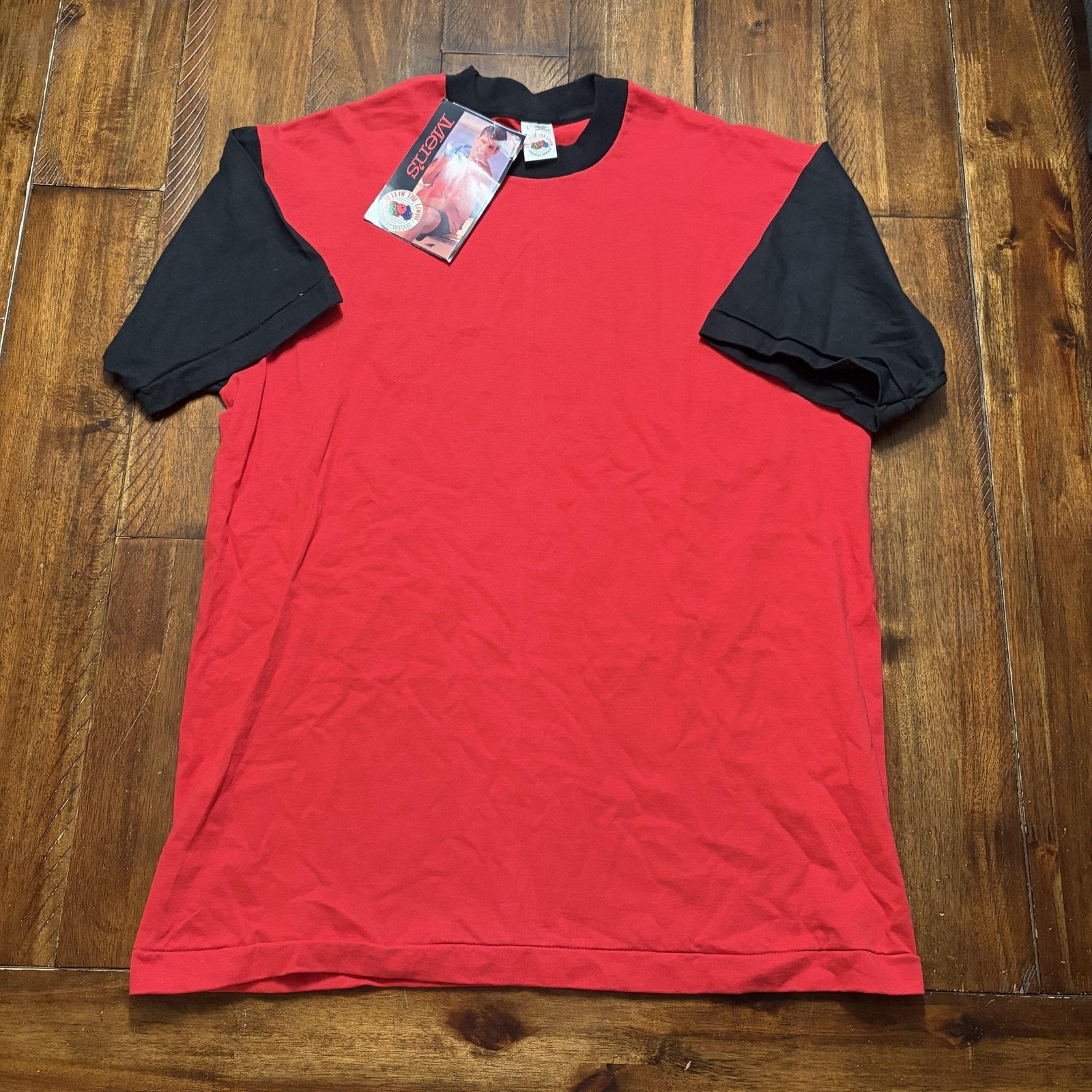 Vintage Fruit Of The Loom Shirt Mens Large Red Black Colorblock Tee Made USA 90s gallery