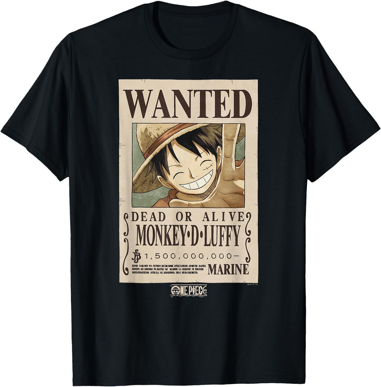 One Piece Anime Monkey D. Luffy Wanted Poster T-Shirt