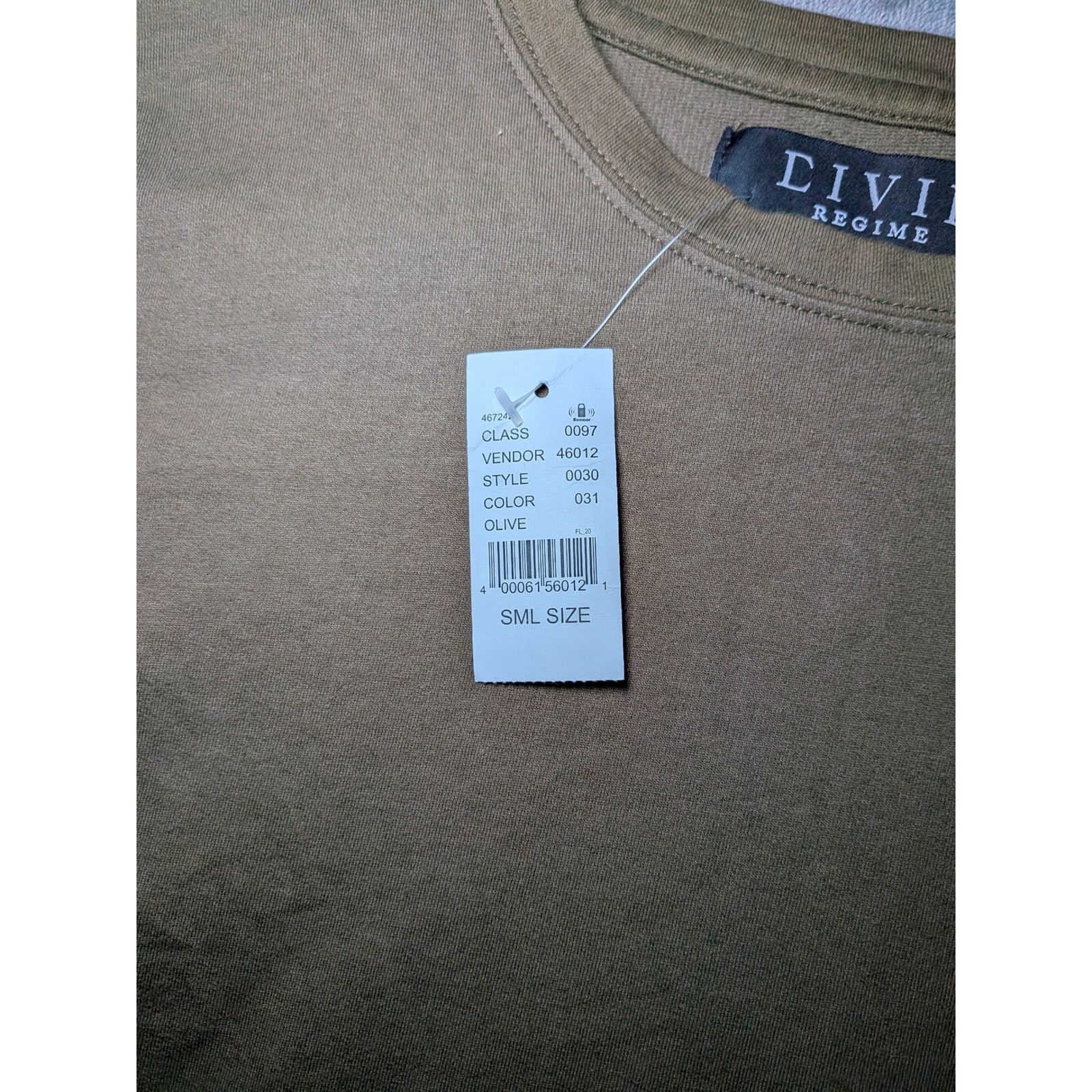 Civil Regime Distressed Scallop Tee Cotton Men Sz S Olive Bleach Paint Splatter gallery