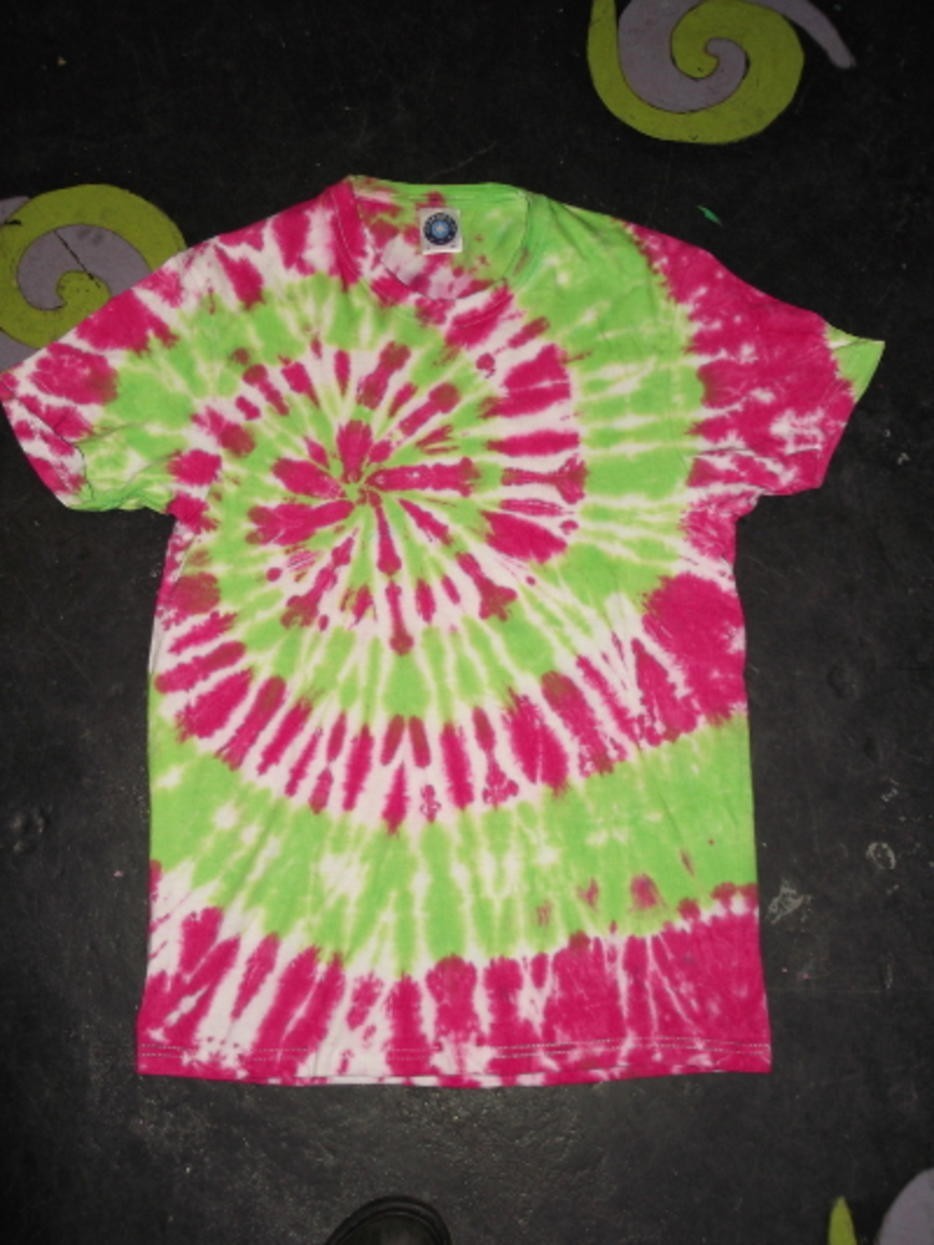 Lime Green & Pink spiral festival tie dye t shirt top men's Rave UV size S-5XL gallery