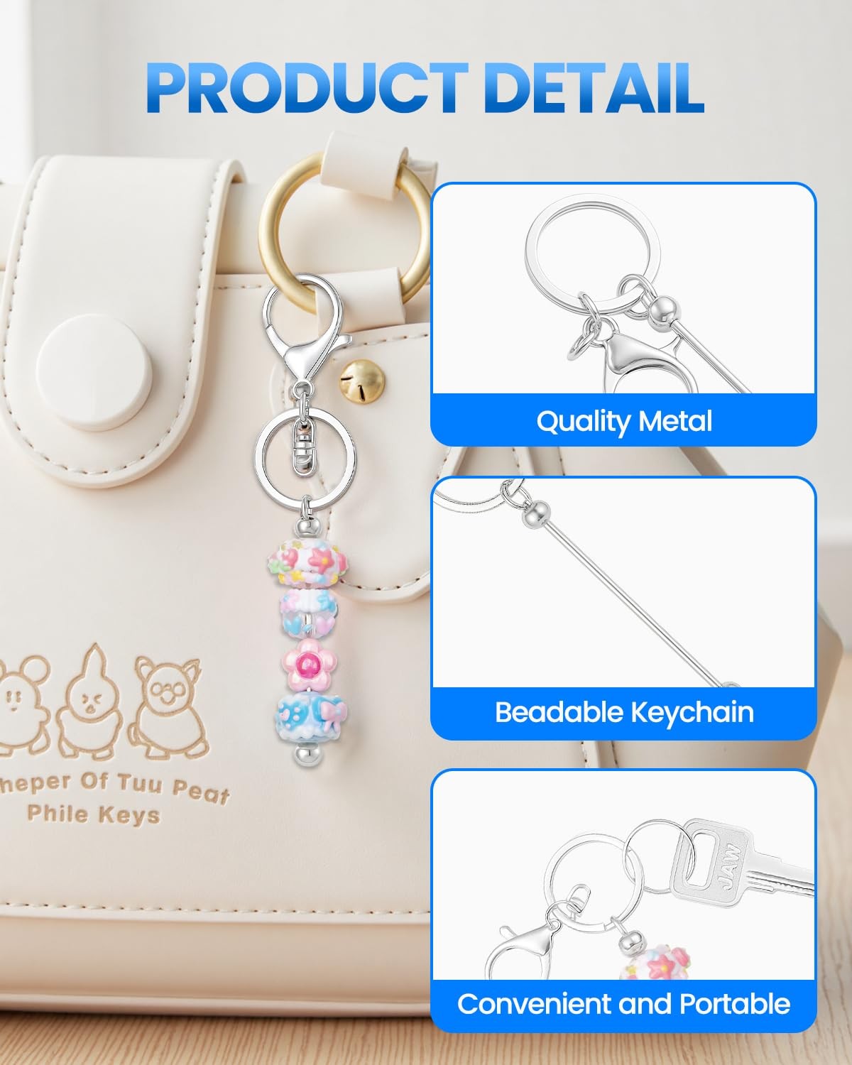 30pcs Beadable Keychains Keychain Bulk kit Cute Blank Bead Keychain Strip DIY... gallery