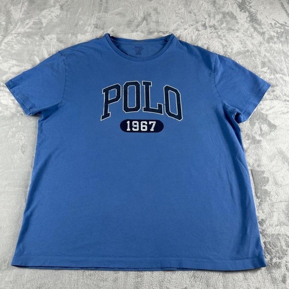 Polo Ralph Lauren Spellout T shirt Mens Large Blue Preppy Athleisure gallery