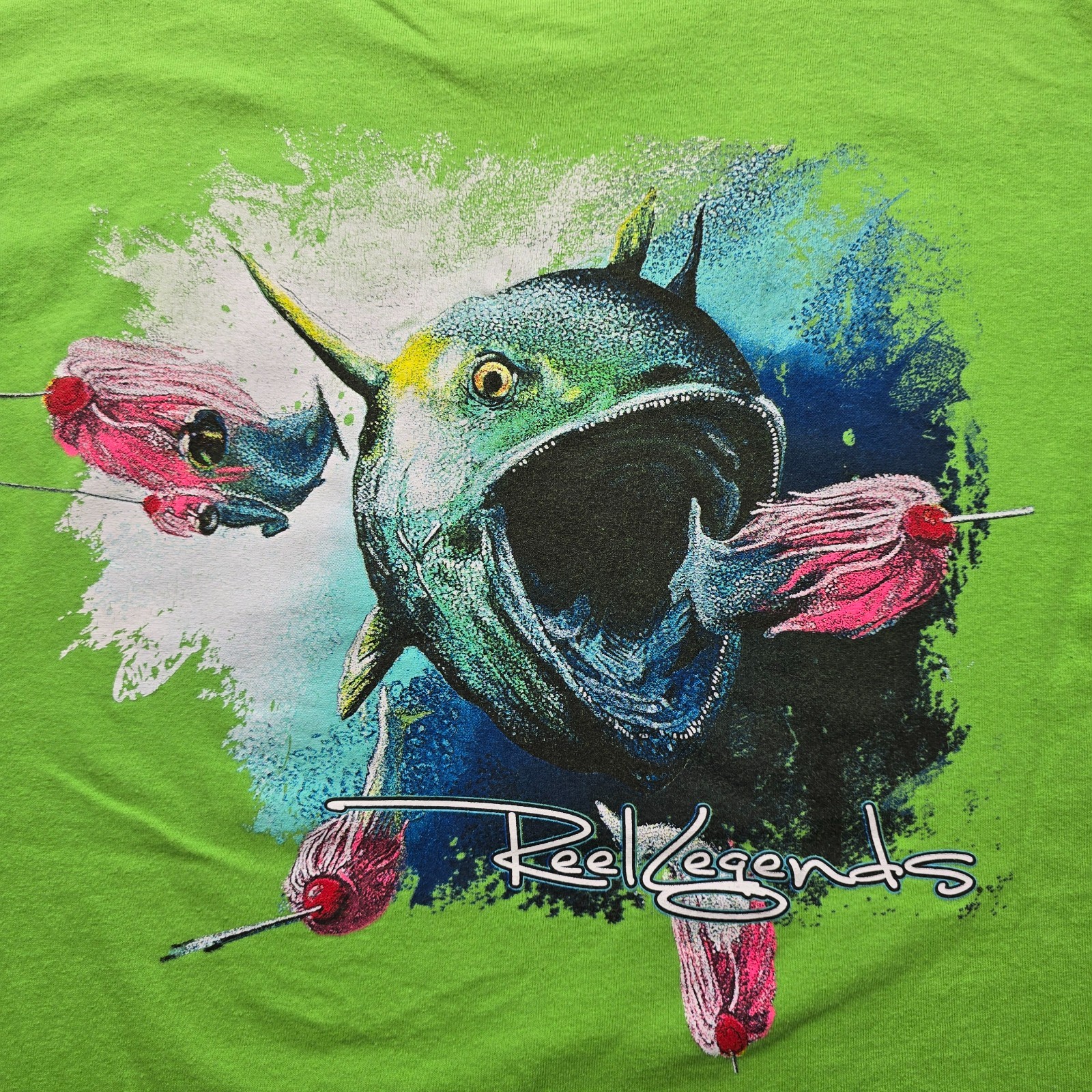 Reel Legends Tshirt Mens Medium Green Fishing Fish Lure Outdoors Graphic gallery