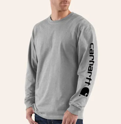 Men's Gray Long Sleeve Work T-Shirt Logo Sleeve Cotton Workwear Tee Size XL gallery