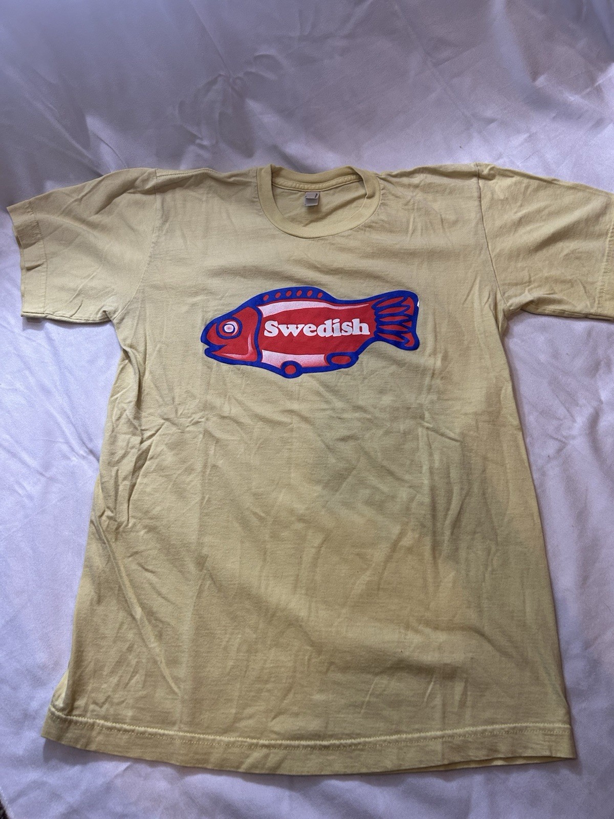 American Apparel Men's Yellow Swedish Graphic Print Crew Neck Tee Shirt S gallery