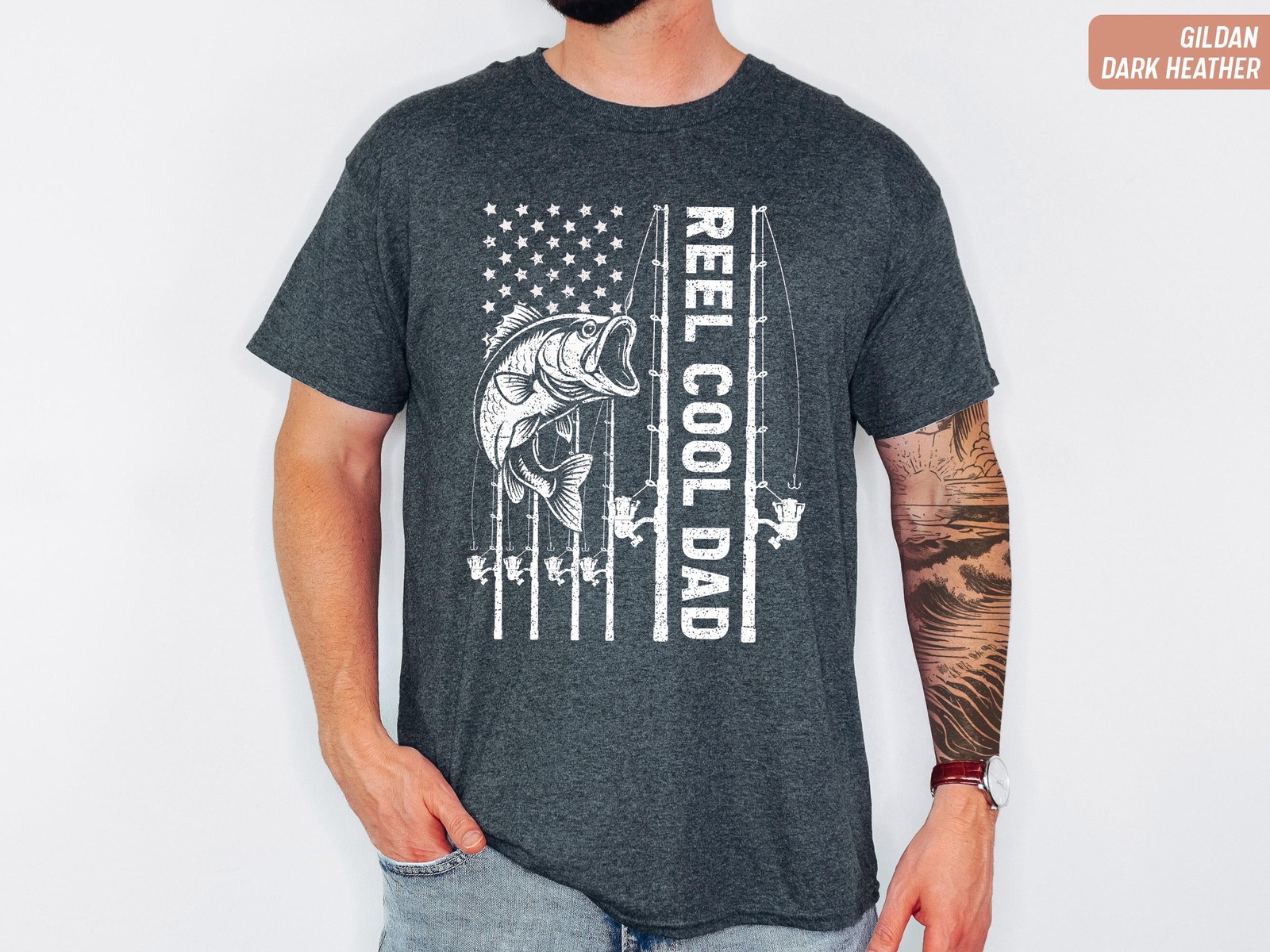 Fishing Dad Shirt Reel Cool Dad American Flag Fathers Day Gift Tee