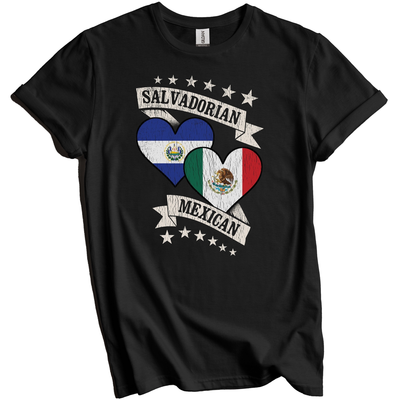 Salvadorian Mexican Heart Flags El Salvador Mexico T-Shirt gallery