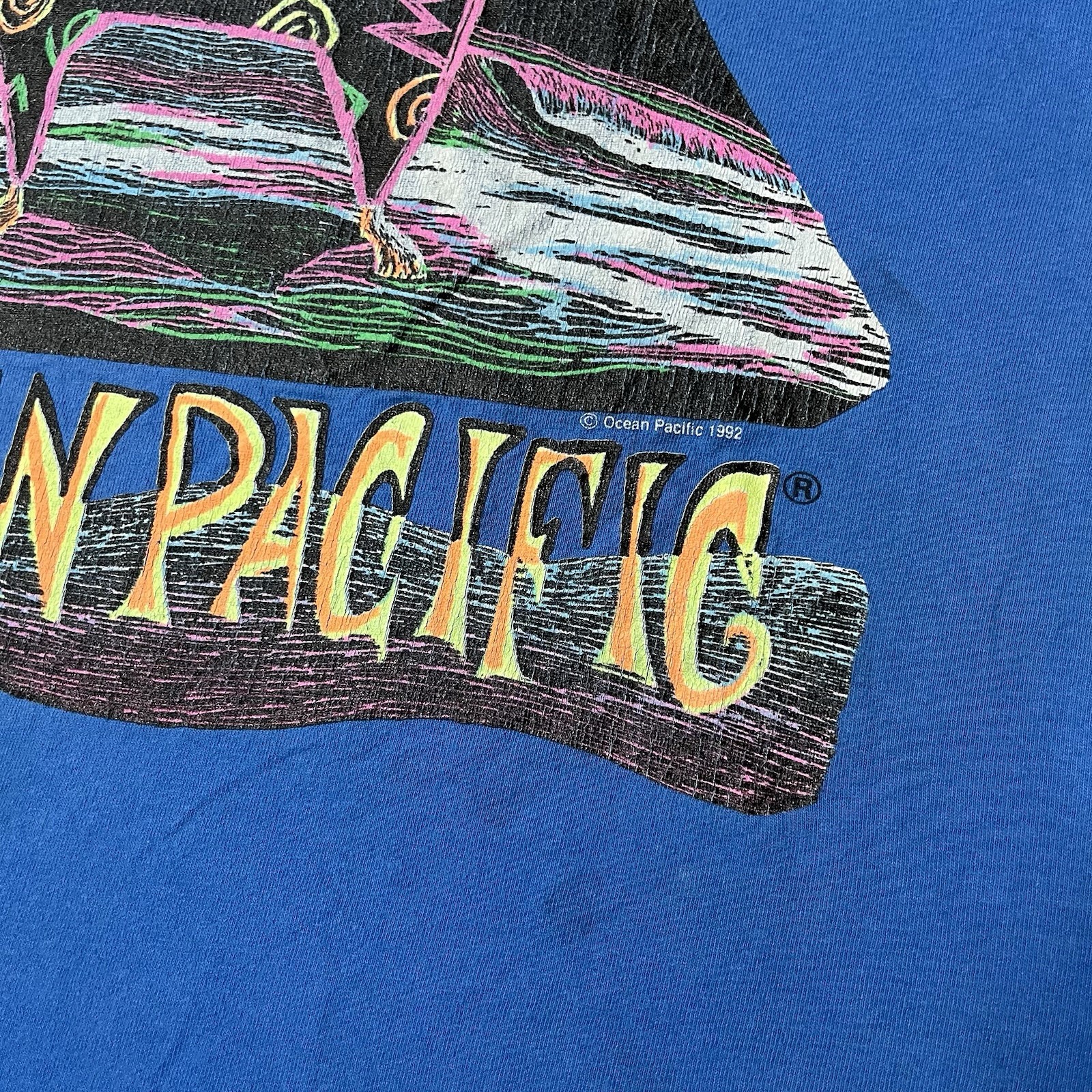 VTG 1992 Ocean Pacific Tank Top Medium Blue 90s OP Surf Art Graphic Tee Beach gallery