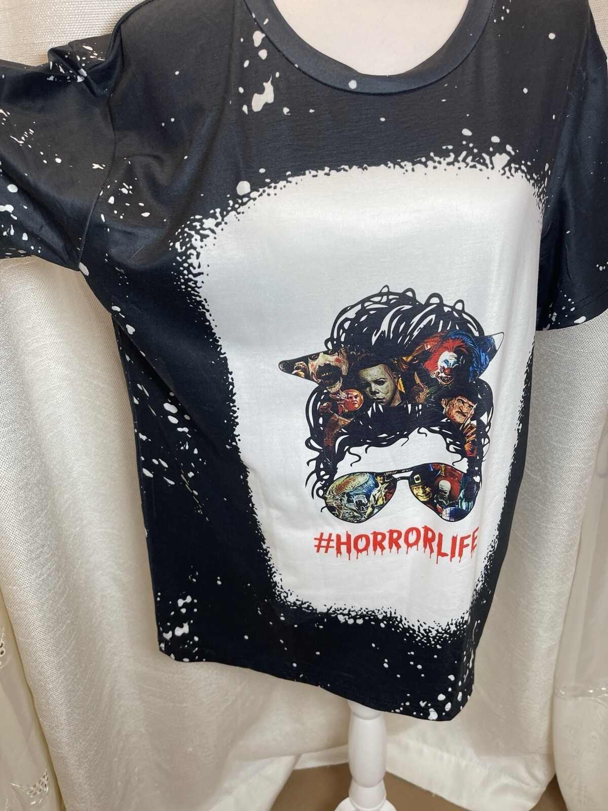 Horror Life Black And White Splash T Shirt Polyester Horror Movie Characters New gallery