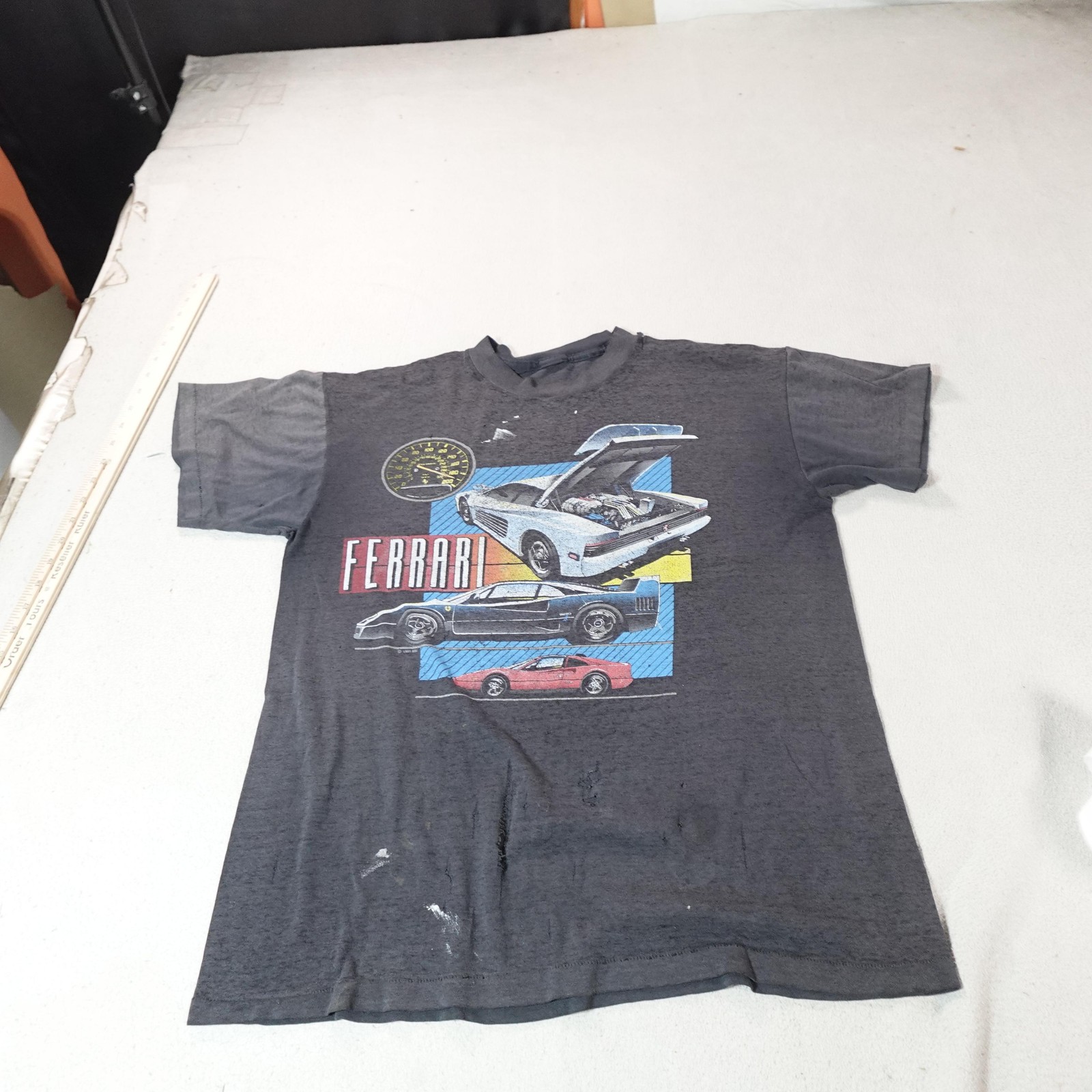 Vintage Ferrari Shirt Mens Large Gray Cars Racing Graphic Tee Single Stitch Thin