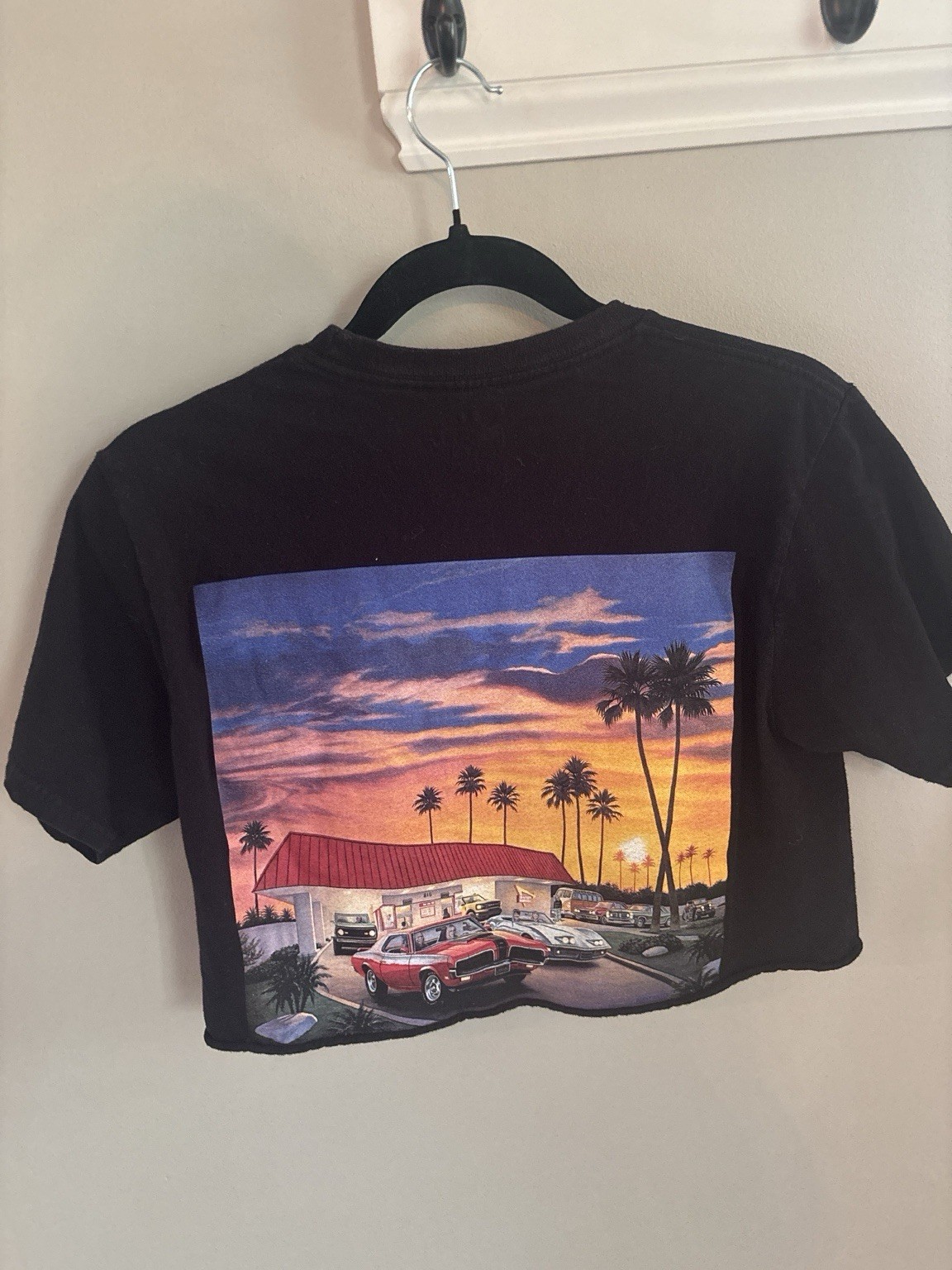 In-N-Out Burger Arizona Cropped Graphic Tee Black Sunset Palm Tree Size Small