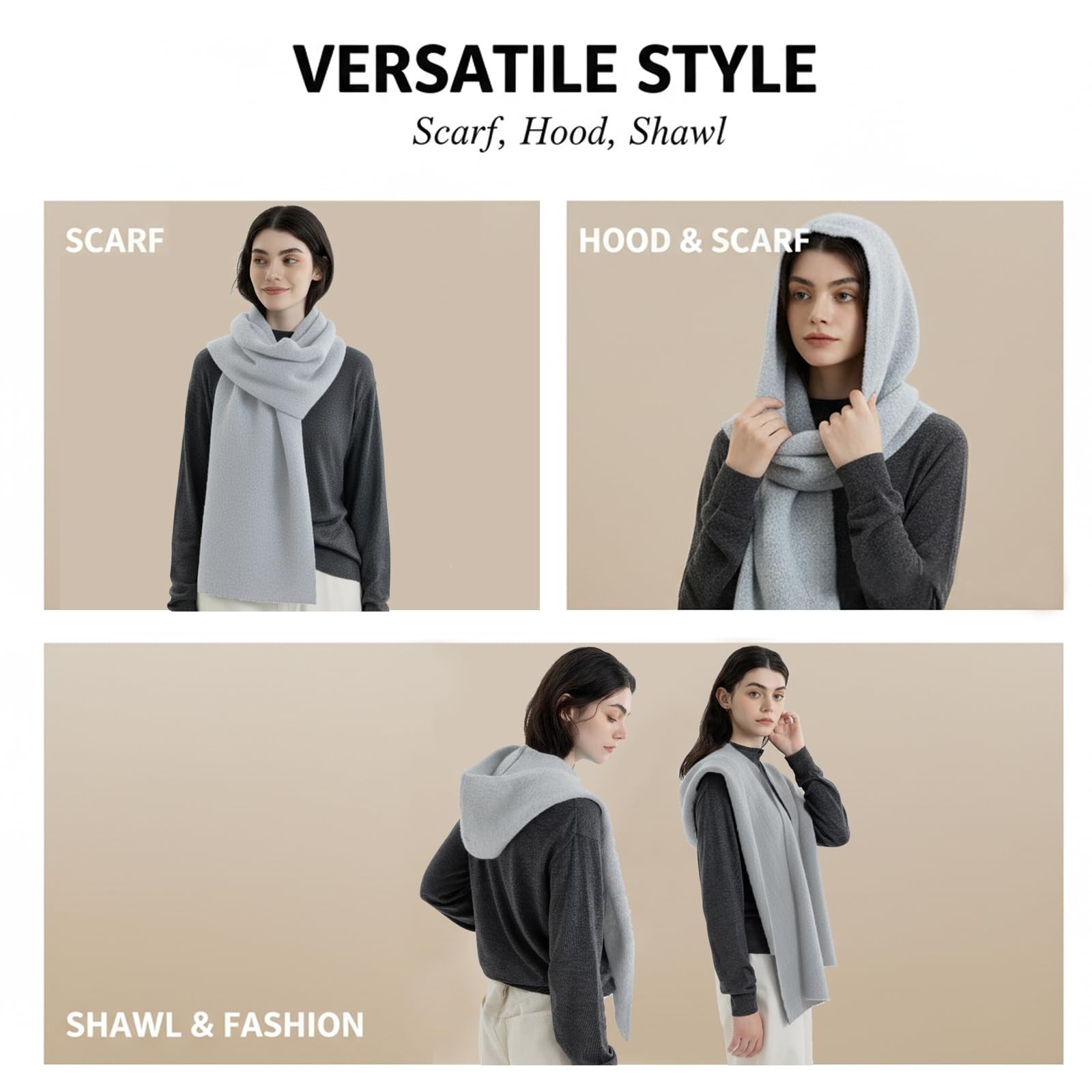 Hooded Scarf Women Winter Warm Knitted 2in1 Hat Balaclava Neck Warmer gallery