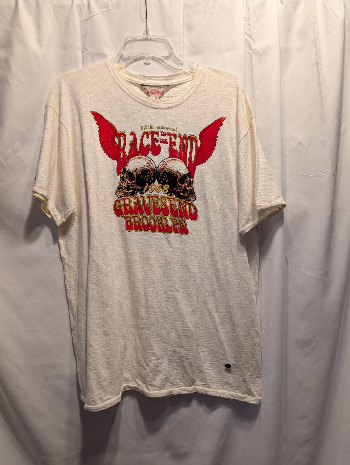 NWT Addicted Soul Motor Co. T-Shirt XXL Race To The End Brooklyn Skulls + Pin gallery