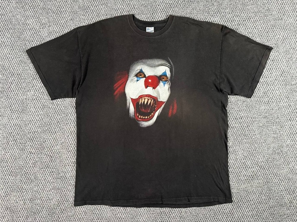 Vintage 90s Stephen King’s IT Pennywise Evil Clown Horror T-Shirt Mens XXL Black