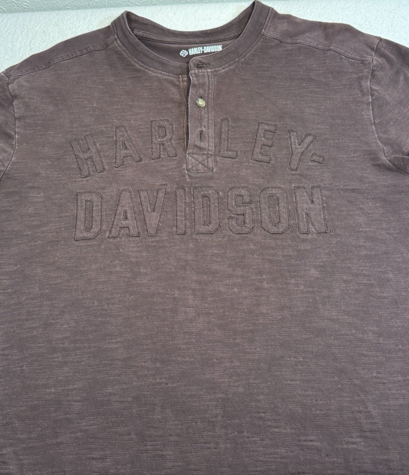 Harley Davidson Shirt Mens Long Sleeve Henley Size L **see Photo Small Hole** gallery
