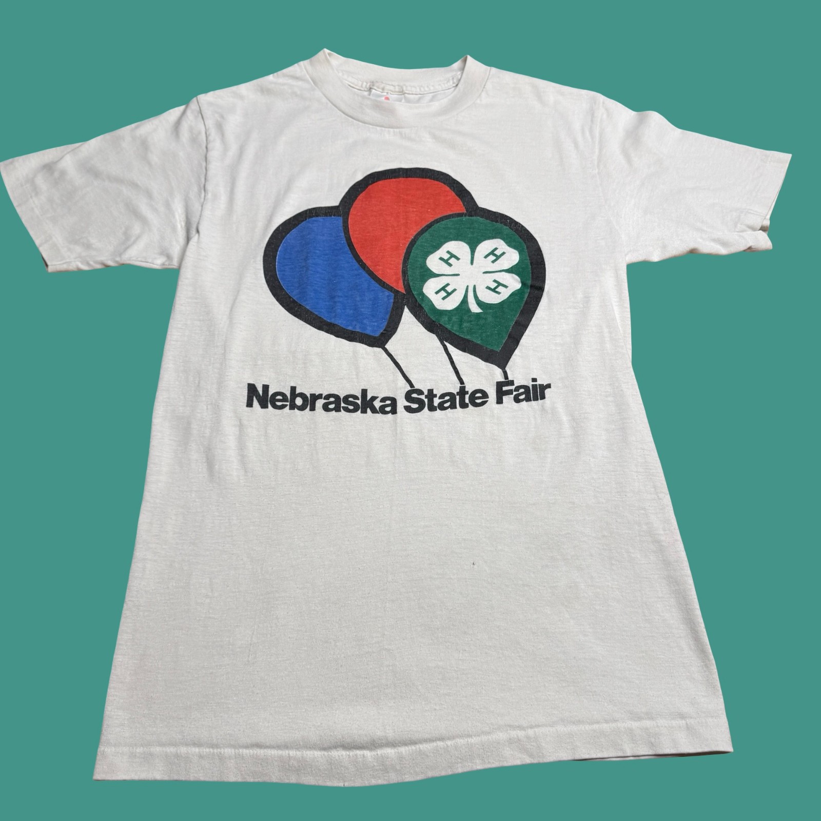80s Nebraska State Fair T Shirt S/M Bone White Vintage Retro Graphic USA