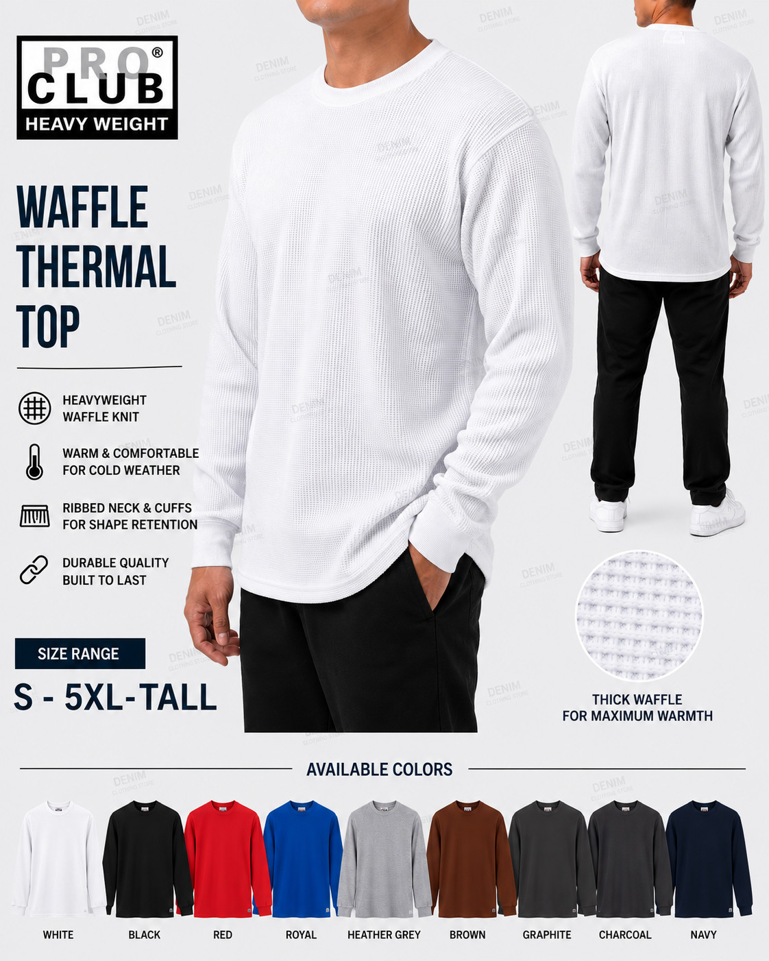 New PROCLUB Men's Heavyweight THERMAL Top Long Sleeve Shirts Waffle Solid S-5XL gallery