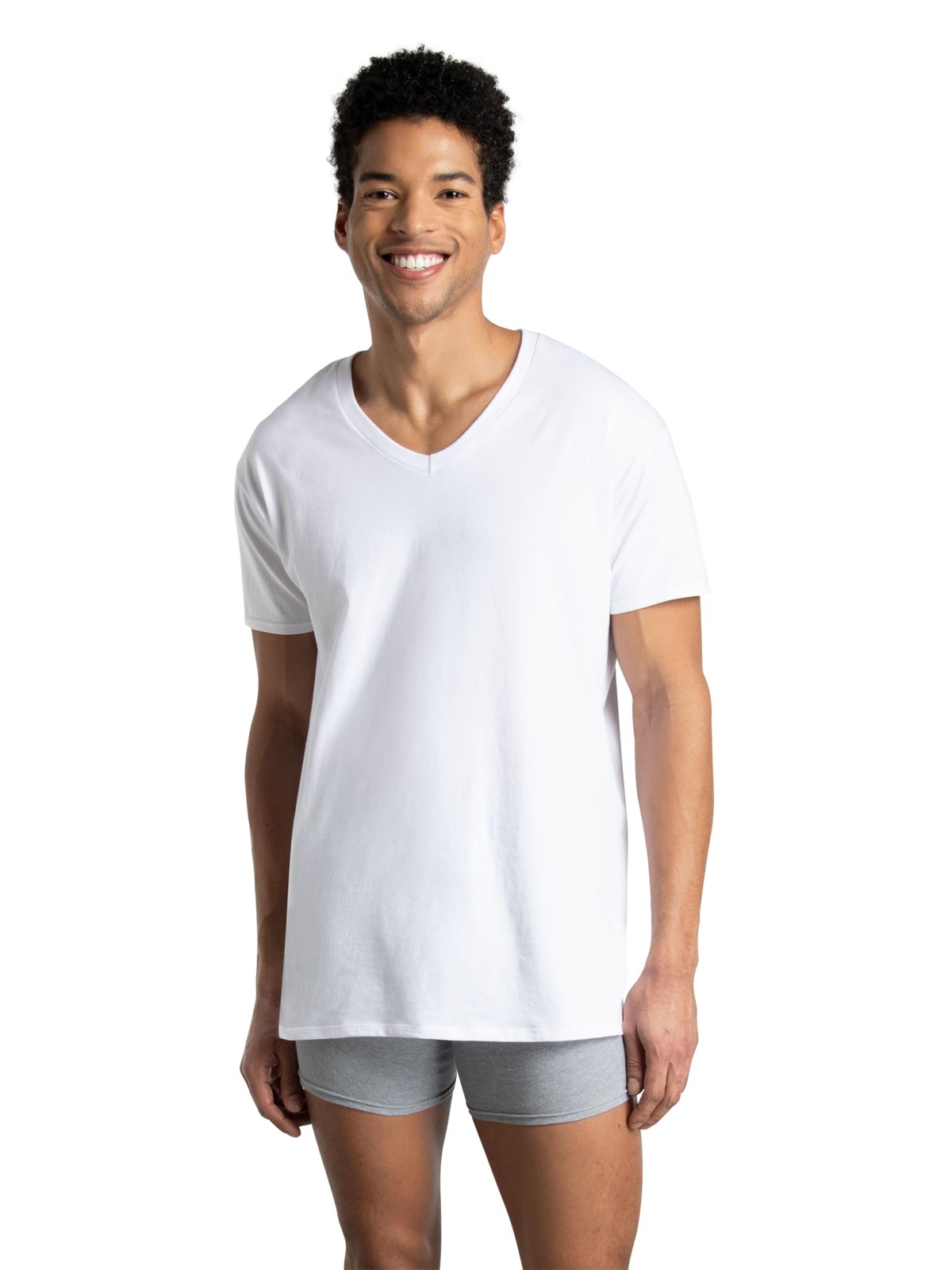 Fruit of the Loom mens Eversoft Cotton Stay Tucked Vneck Tshirt, Regular Whi... gallery