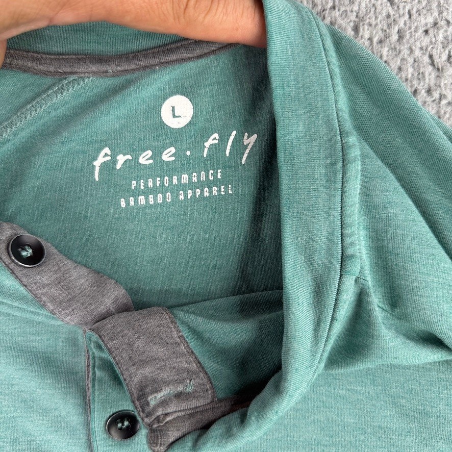 Free Fly Henley Shirt Mens Large Green Bamboo Performance Long Sleeve 9730 gallery