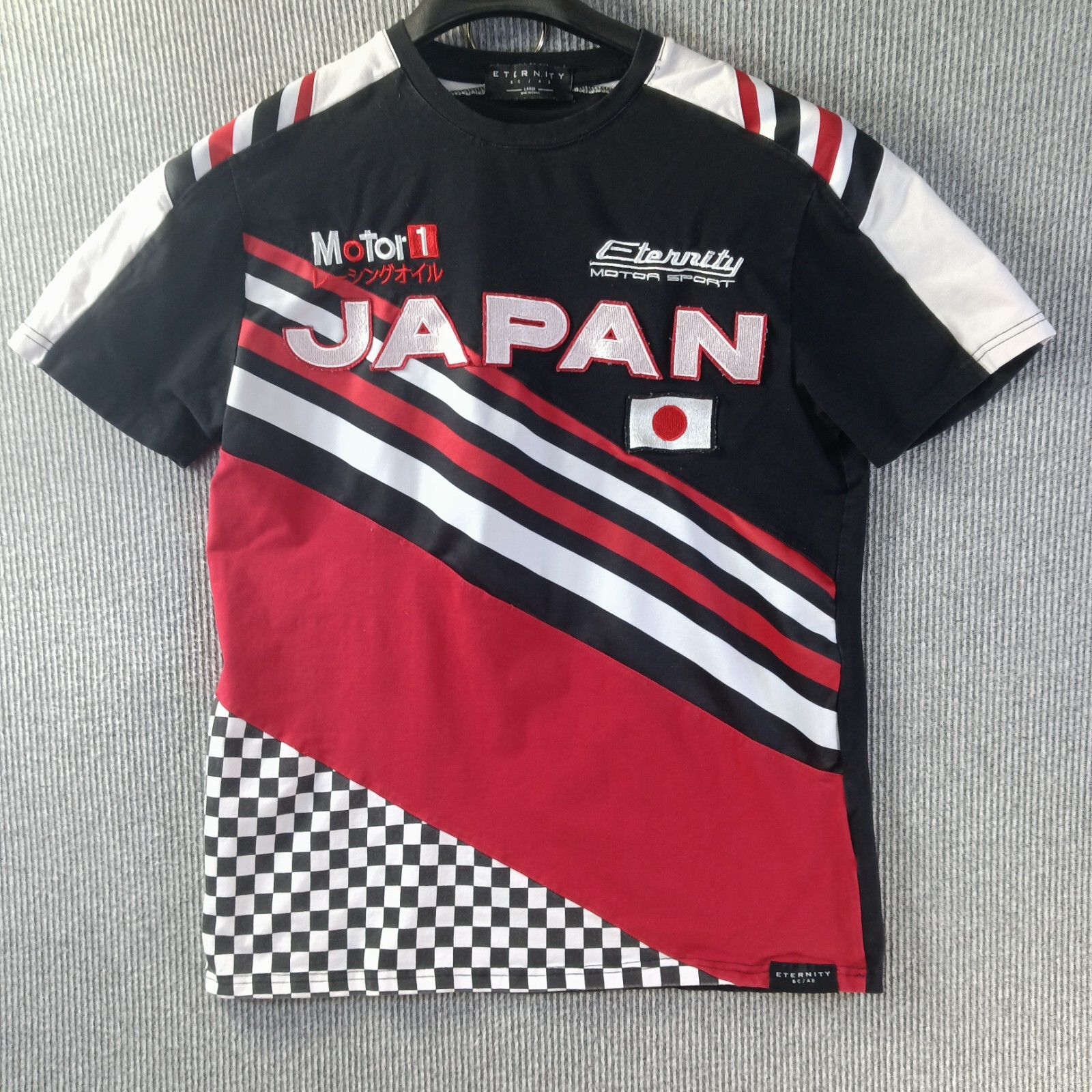 Eternity BC AD Shirt Mens L Black Red White Color Block Japan Katakana Motor 1