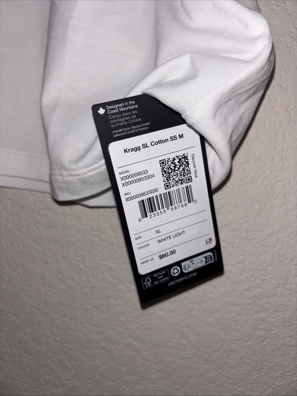Arc'teryx Mens XL - Kragg SL Cotton SS Shirt S/S Tee - White Light NWT gallery
