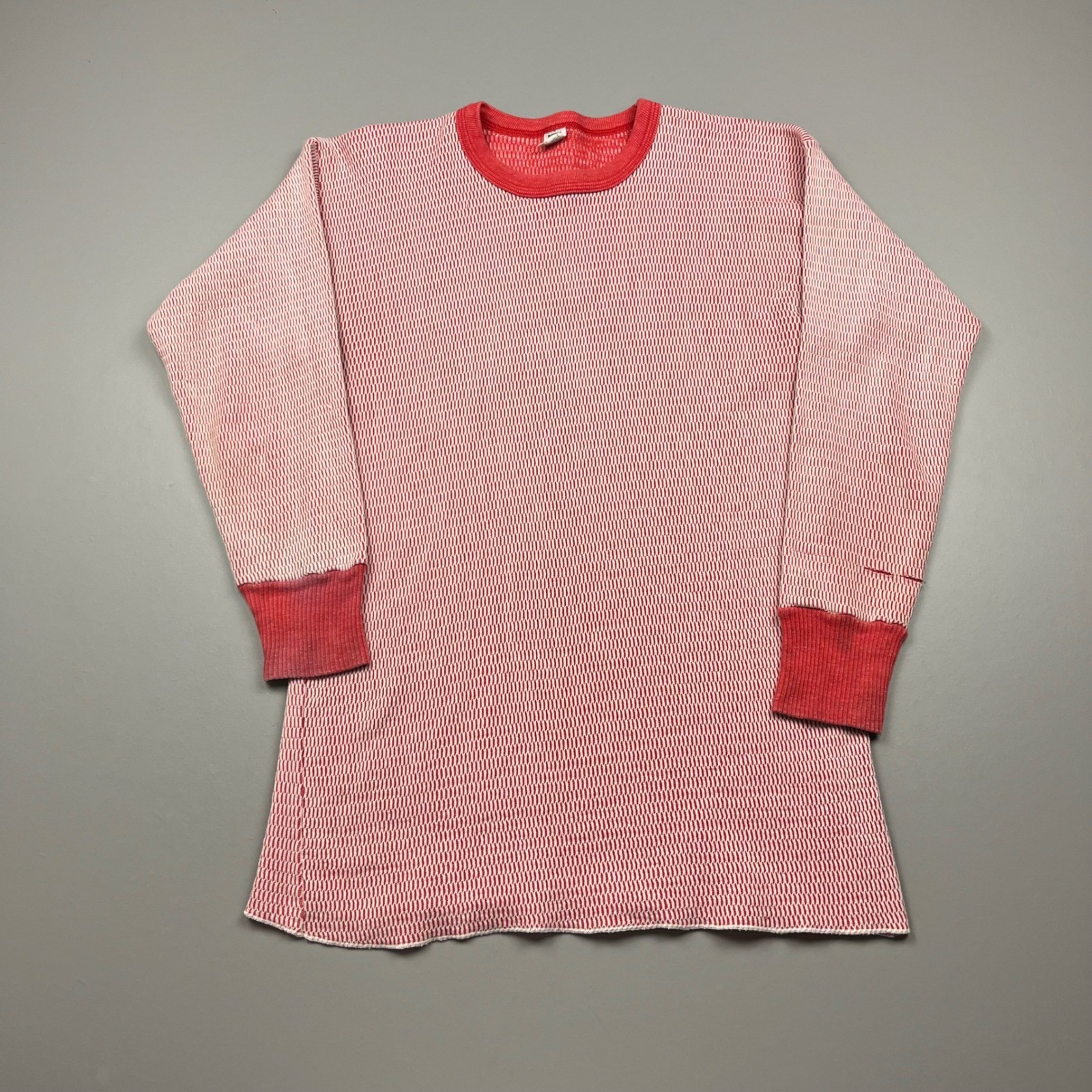 Hanes Thermal Shirt Mens L/XL Red White Waffle Knit Long Sleeve VTG 70s 2-Tone gallery