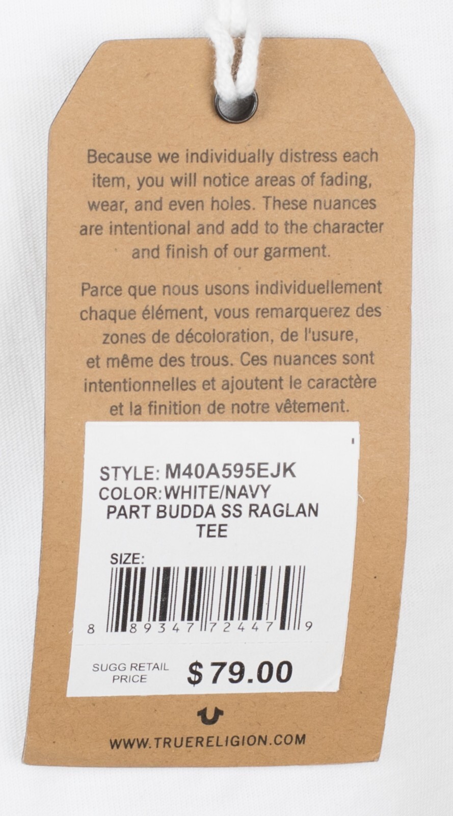 $79 TRUE RELIGION White Navy PART BUDDHA Short Sleeve Designer Raglan T-shirt gallery