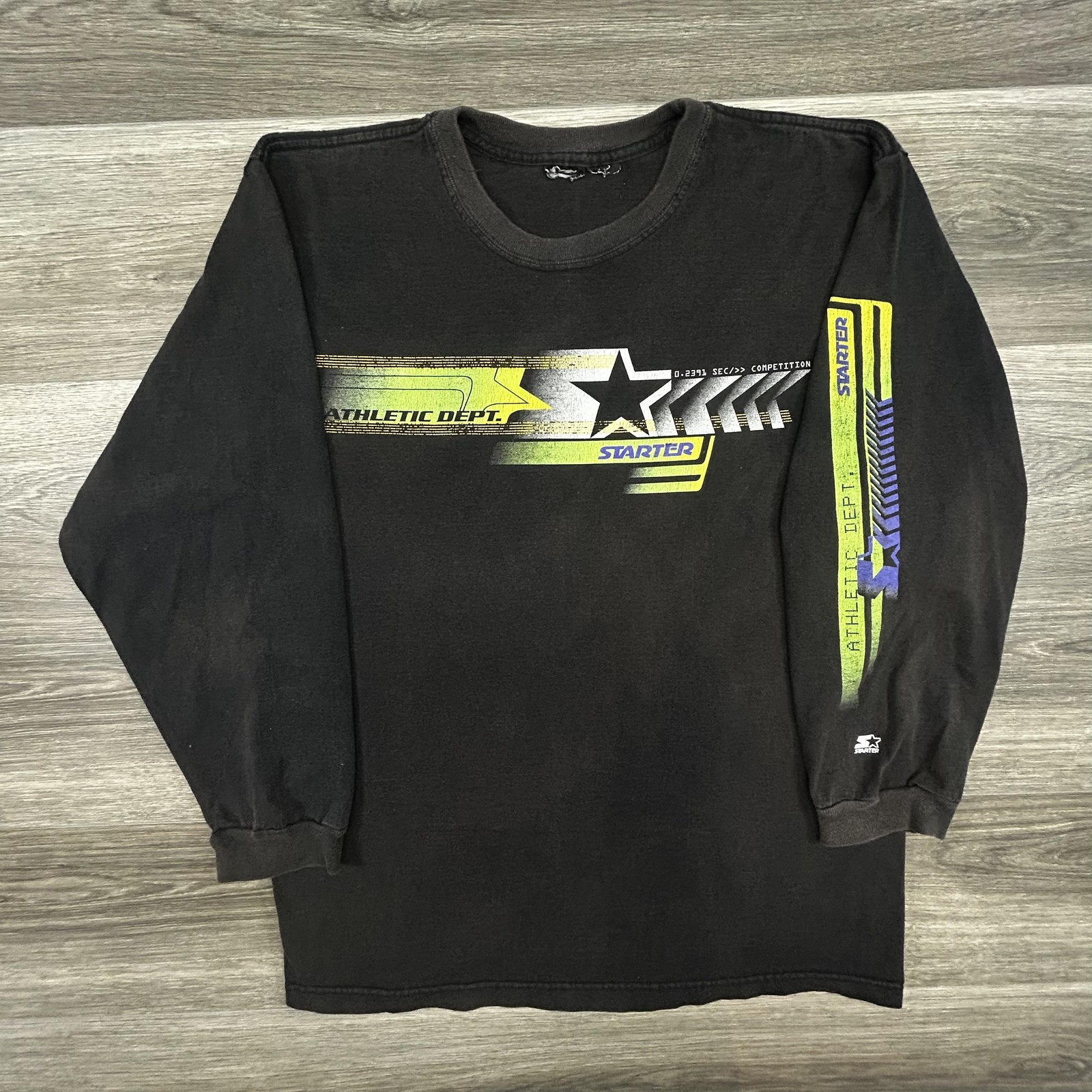 Vintage Starter Shirt Mens Large Black Faded Long Sleeve Hit Graphic 90s RARE gallery