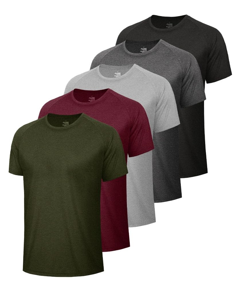 5 Pack Workout Shirts for Men-Quick Dry Black Gym Moisture Wicking Short Slee…