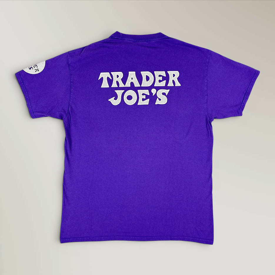 Trader Joe's T-Shirt Short Sleeve Employee Crew Tee Purple Uniform Size Large gallery