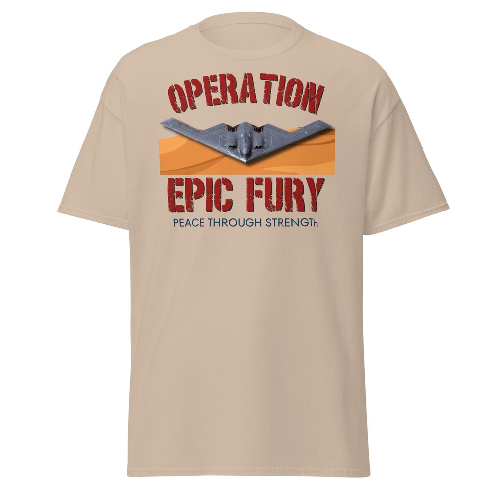 Operation Epic Fury Shirt Peace Through Strength Patriotic Military Bomber Tee