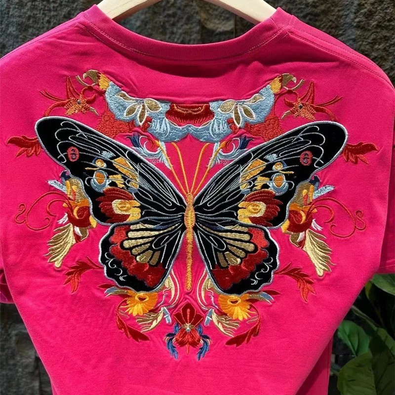 Luxury Butterfly Embroidery Cotton T-Shirt Heavy Texture Loose Fit Casual Tee gallery
