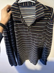 Vintage Levi’s Terry Cloth Stripe Tee Size XL USA 90s Y2K Black Stripes, Zip