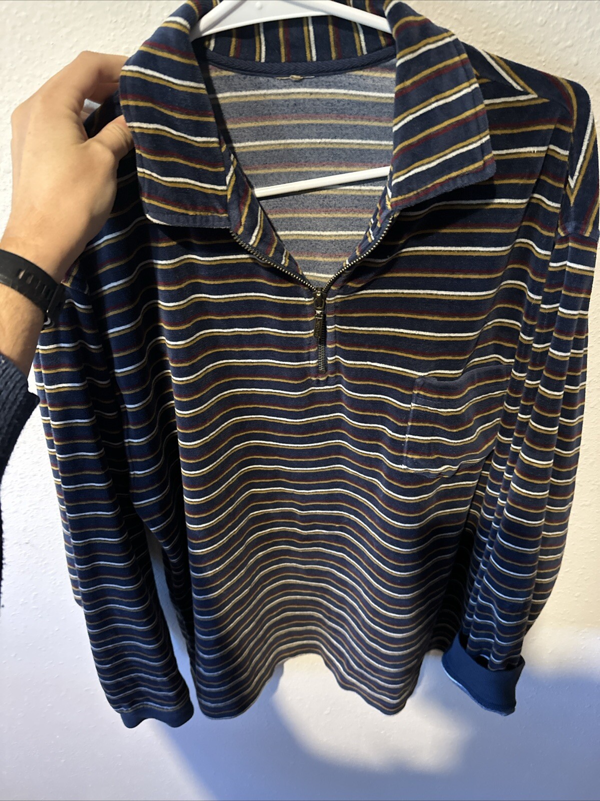 Vintage Levi’s Terry Cloth Stripe Tee Size XL USA 90s Y2K Black Stripes, Zip gallery