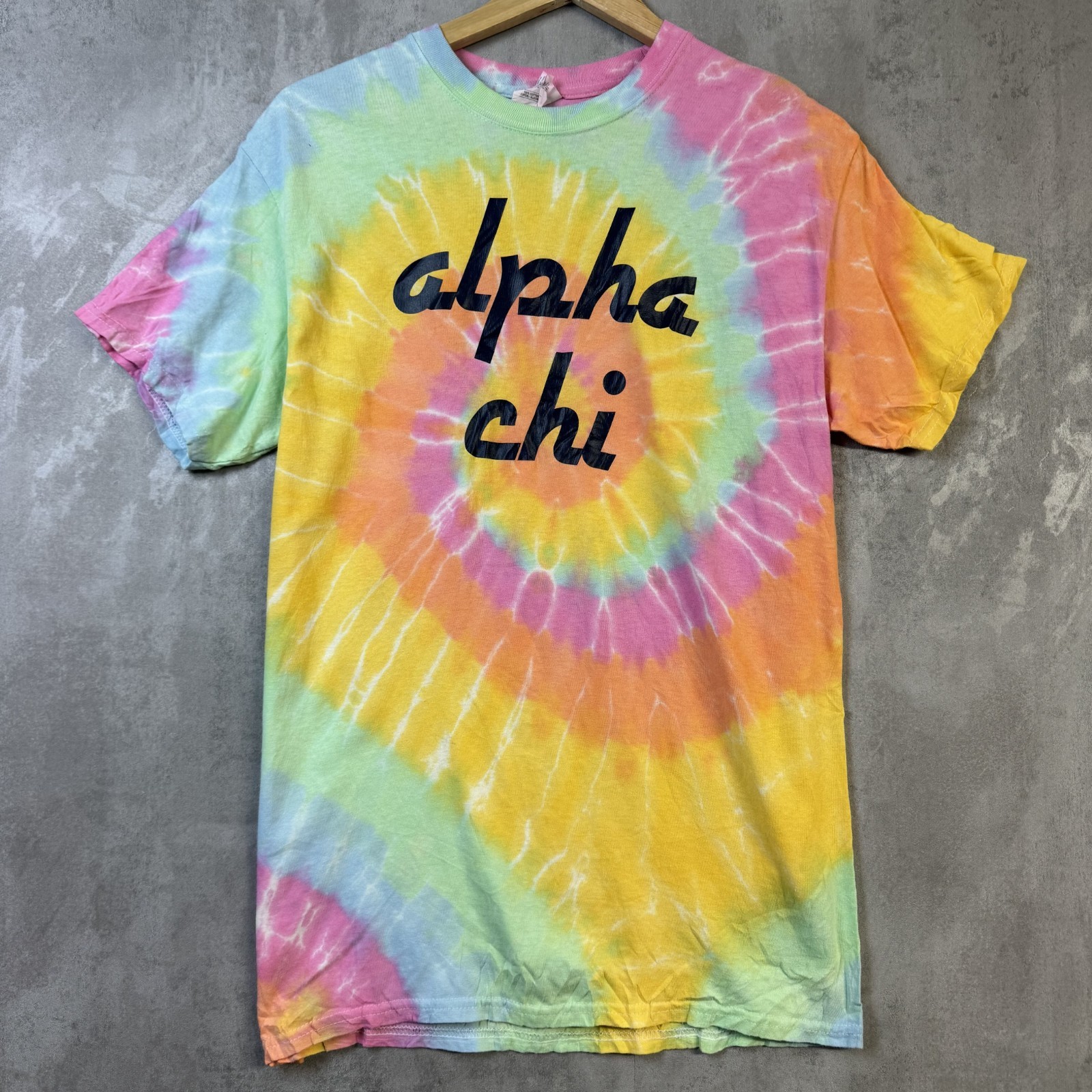 Tie Dye T Shirt Mens M MultiColour Alpha Chi Varsity Summer Festival Rave gallery