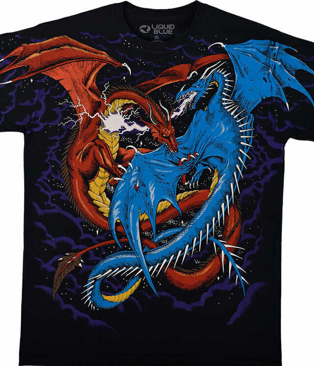 DUELING DRAGON-2 SIDED Large Print T-SHIRT S,M,L,XL,XXL Game of Thrones