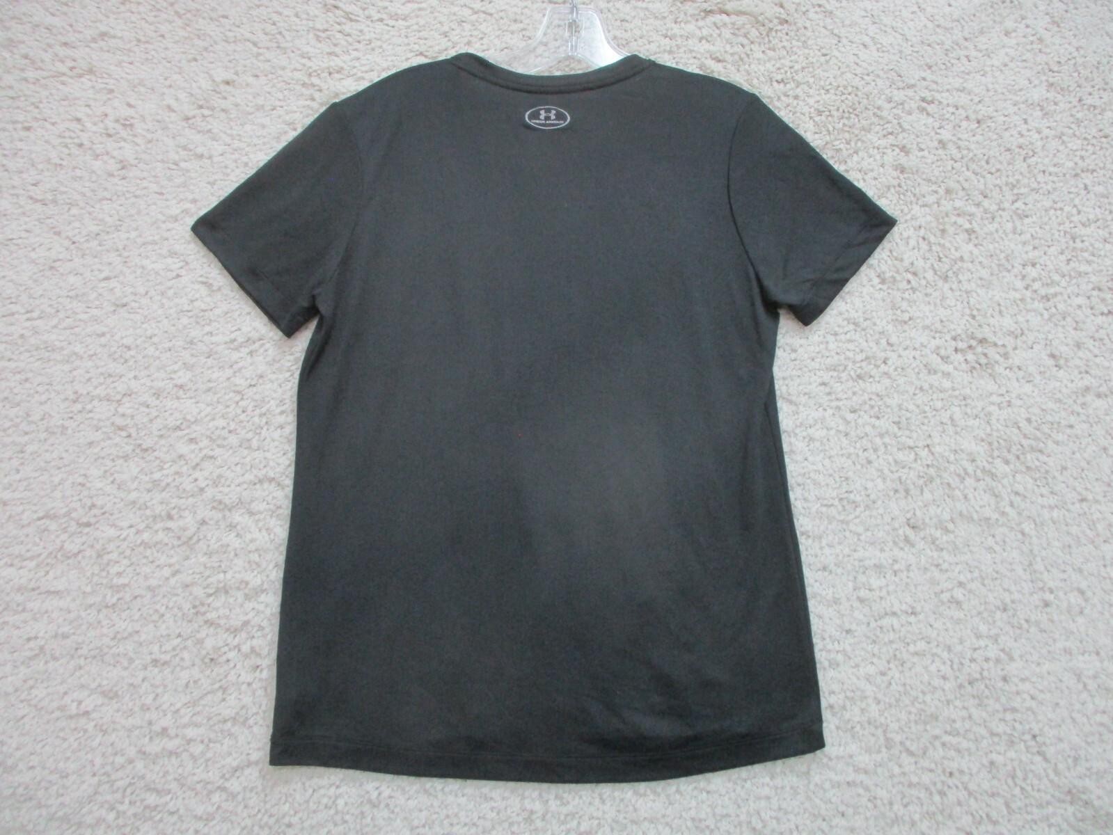 Under Armour Shirt Medium Adult Black Semi Fitted Spell Out Logo Stretch Mens M gallery