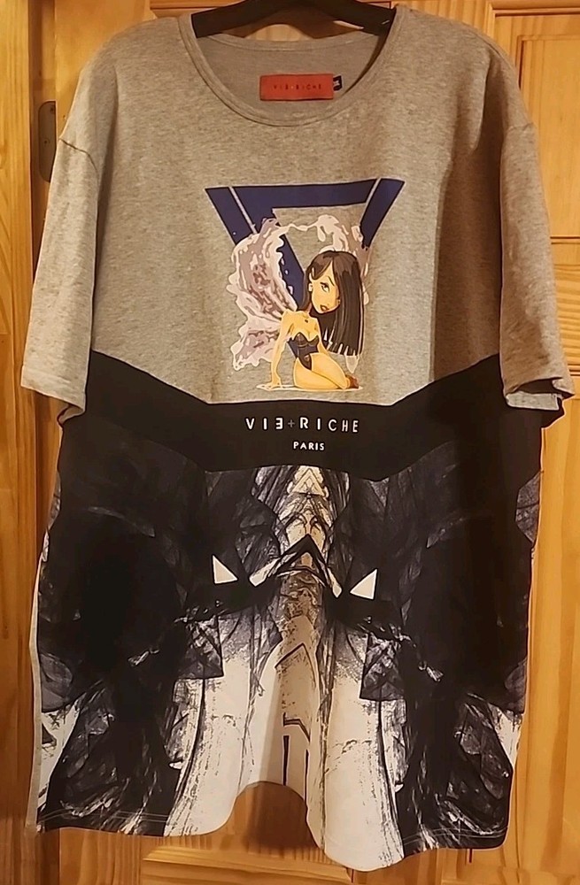 VIE + RICHE Paris Polyester Gray Black White Graphic Shirt Mens 3XL SEE DESC