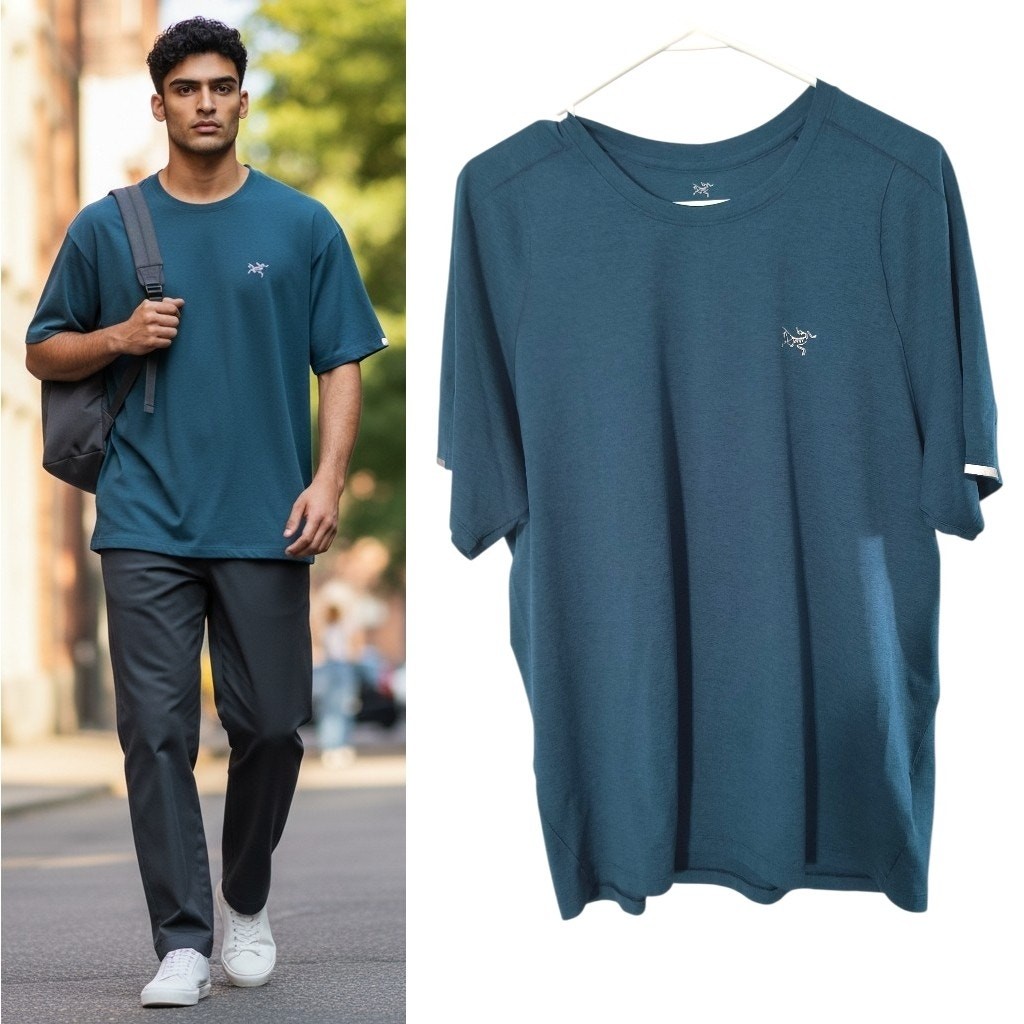 Arc'teryx Men's T-Shirt Size XL Blue Crew Neck Reflective Logo Short Sleeve gallery