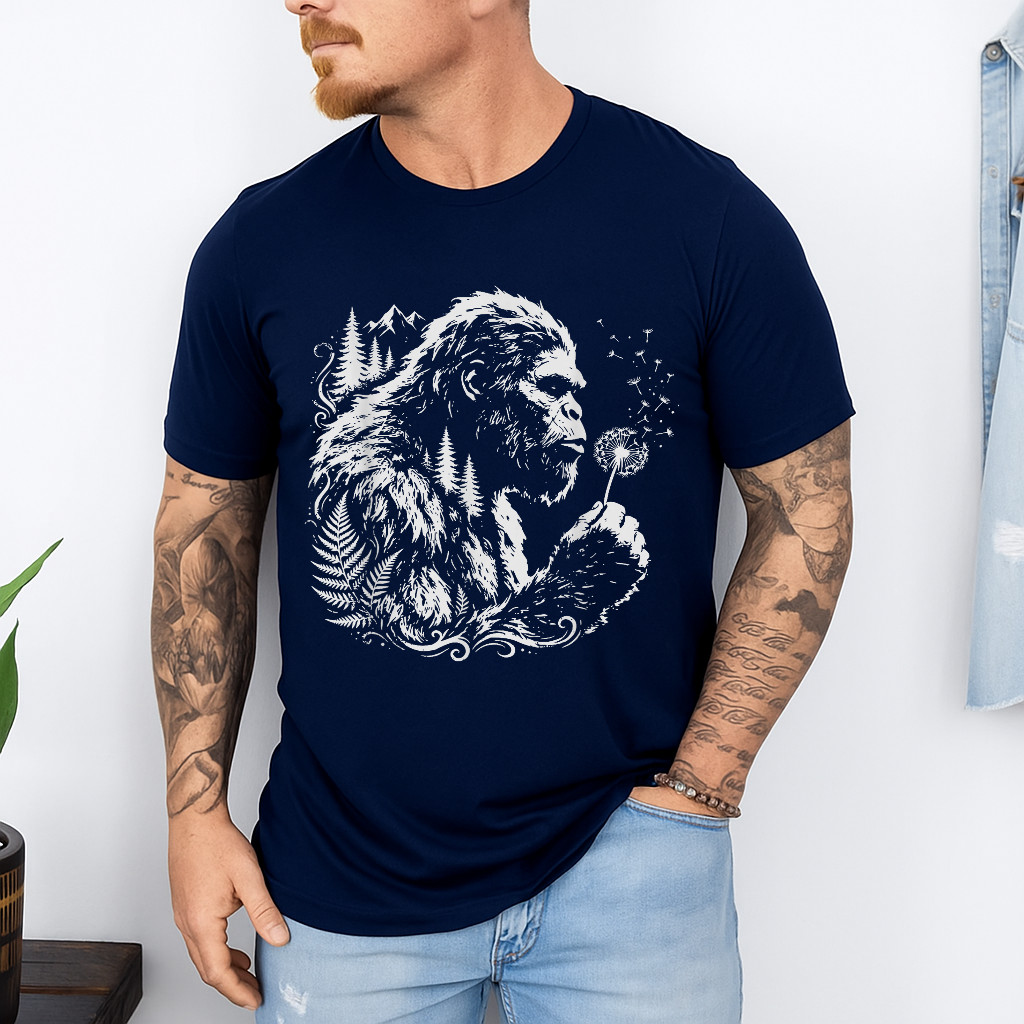 Funny Bigfoot Blowing Wishes Dandelion Nature Vintage Art T-Shirt gallery