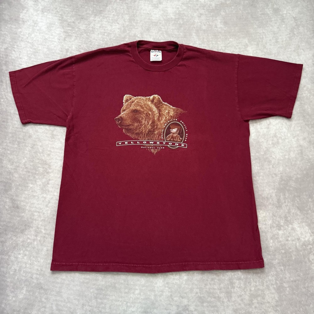 Vintage Yellowstone Grizzly Bear Shirt Mens L National Park Animal Nature