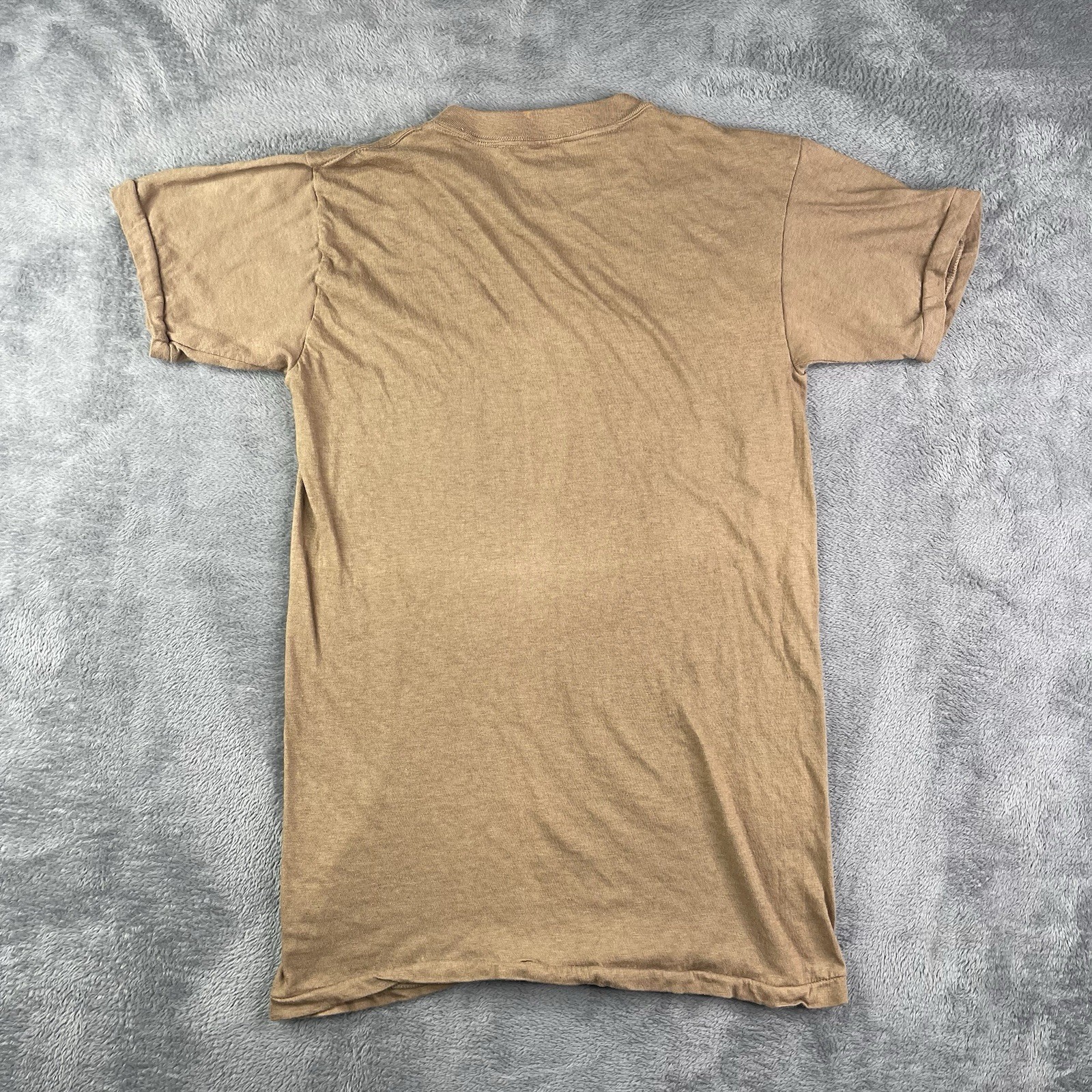Vintage Paper Thin T Shirt Men Small Brown 80s US Military Thrashed Blank Grunge gallery