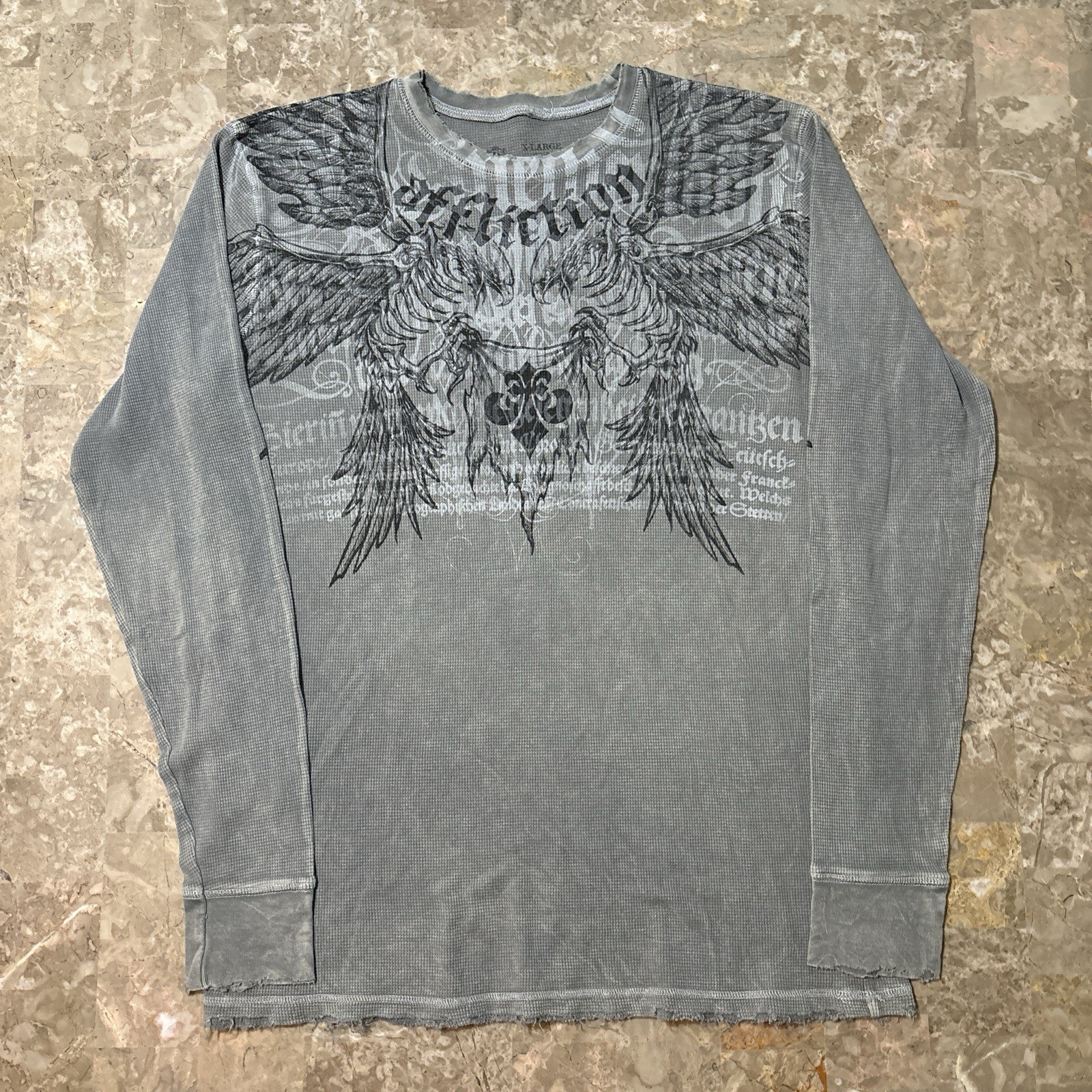 Affliction Thermal Shirt Mens XL Grey Long Sleeve Two Sided Jesse Pinkman Wings gallery